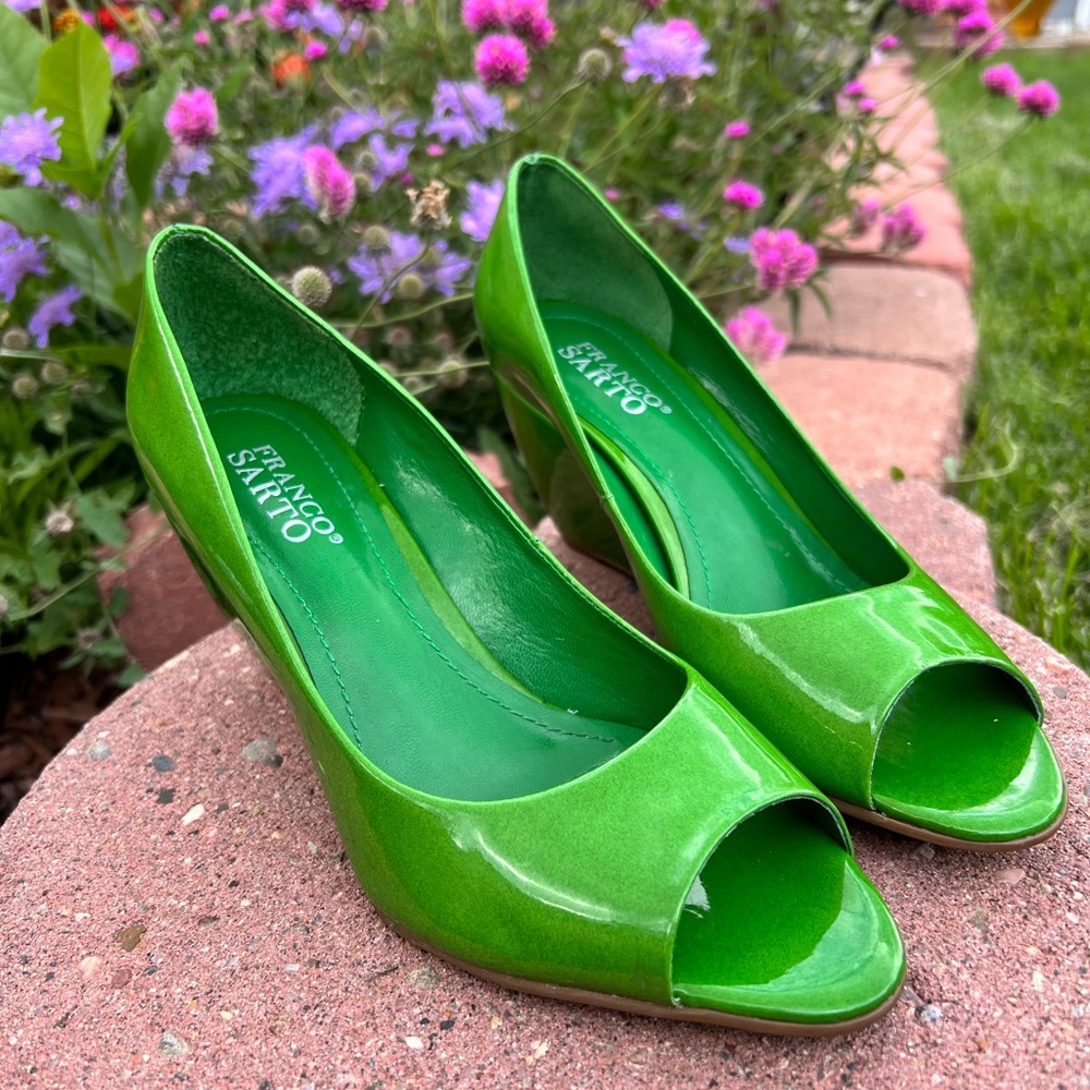 Franco Sarto Green Patent Wedge Heels